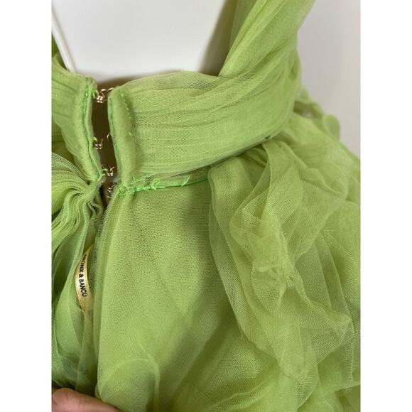 Bronx and Banco Taraji One Shoulder Tulle Tiered High Low Maxi Green Gown Sz XS - Picture 9 of 15